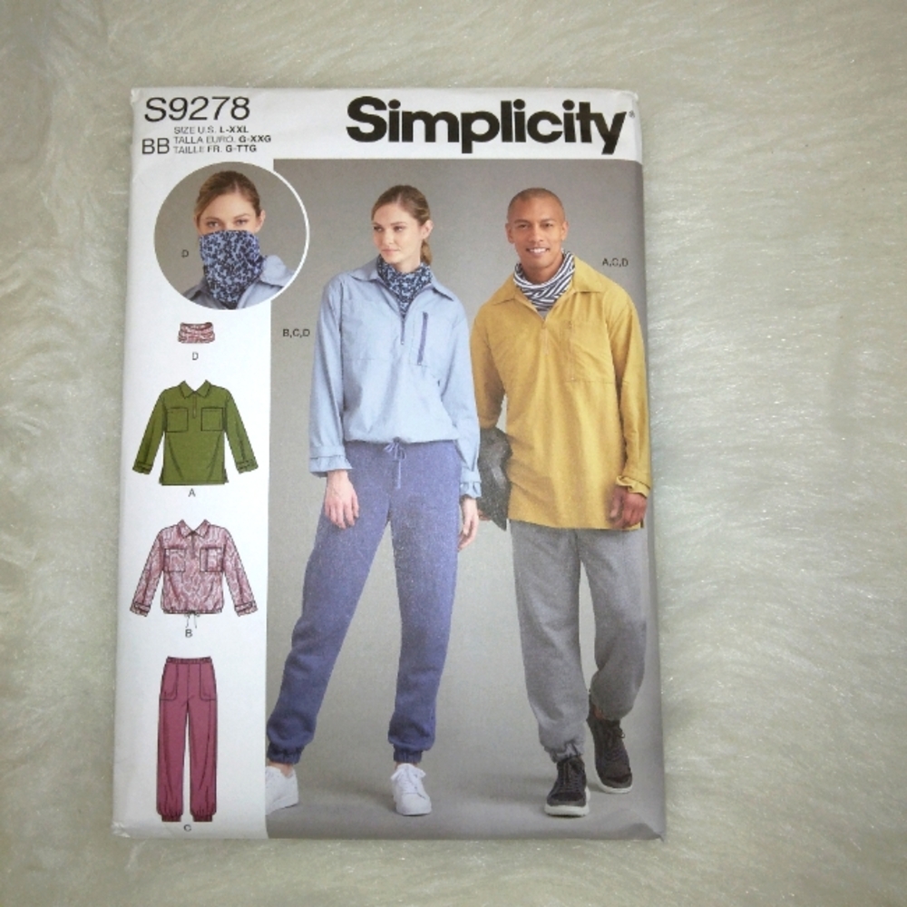 SIMPLICITY S9278 Sz L-XXL Unisex Tops In Two Lengths, Pants & Neckpiece POCKETS